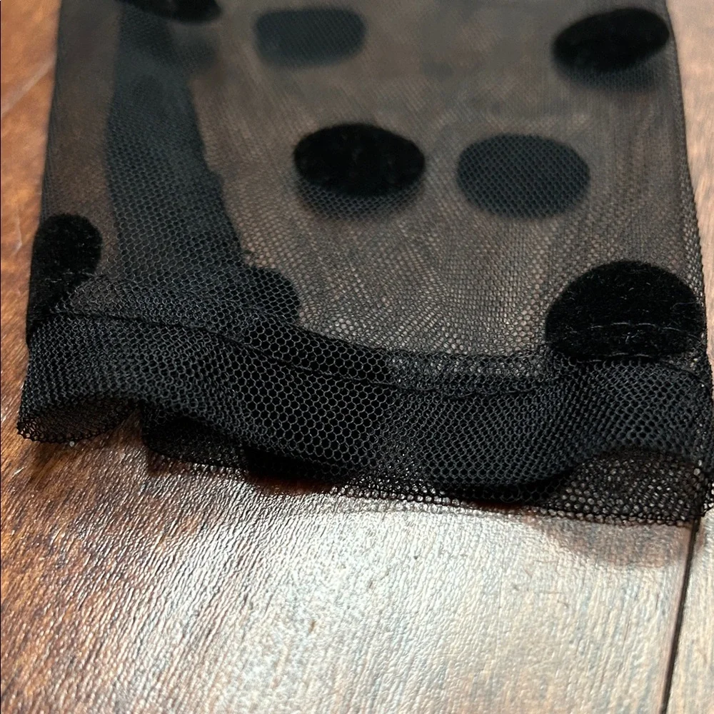 Zara Black Blouse with Polka Dot Mesh Puff Sleeves, Size Small - Picture 8 of 12